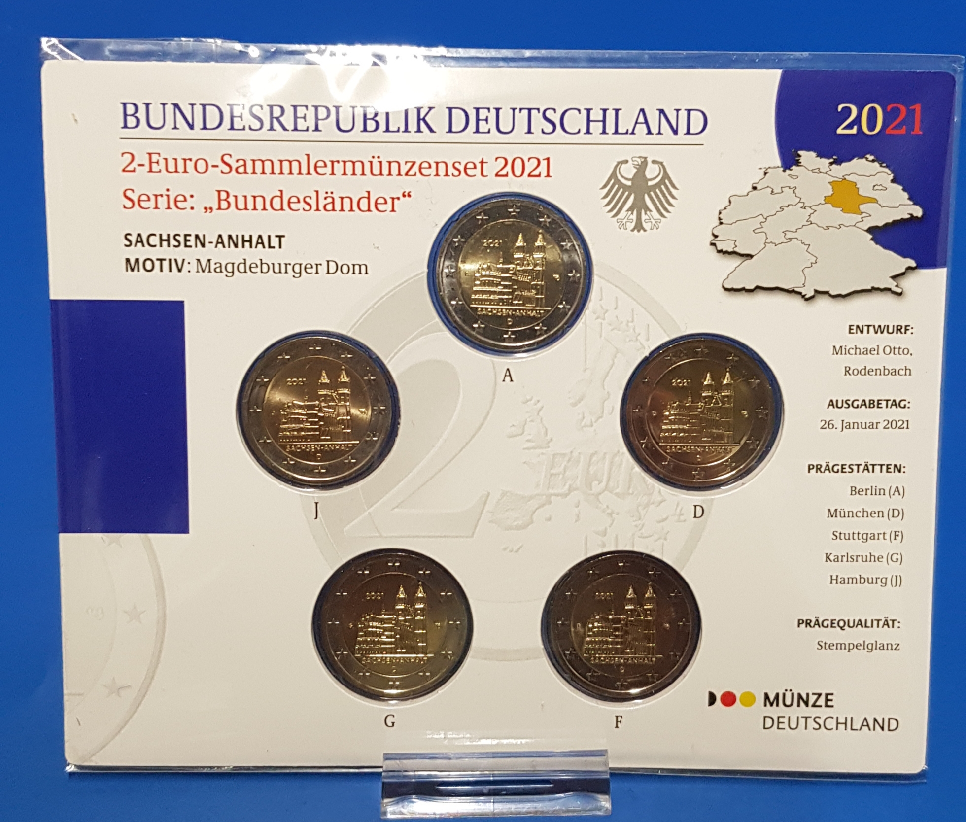 Coin-Card 2 Euro Deutschland 2021 (A bis J) "Sachsen ...